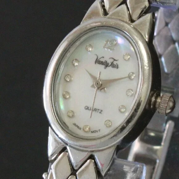 Vintage Ladies Vanity Fair Quartz Watch Mother Of Pearl Dial Stainless Bracelet